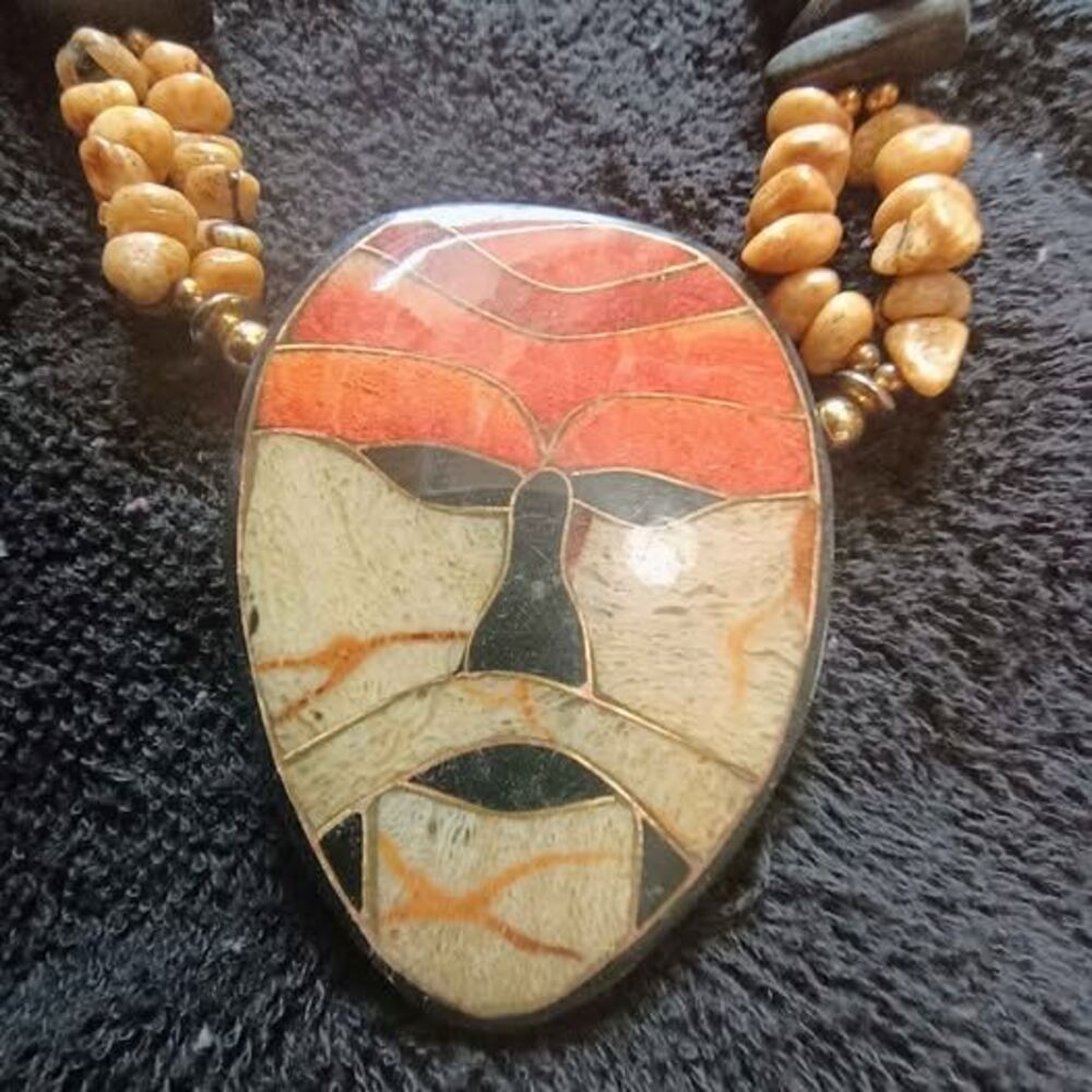 Handcrafted Mask Pendant Beaded Necklace Lee Sands?